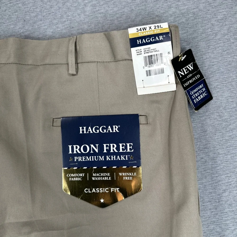 Haggar Pants Mens 34x29 (42x29) Iron Free Premium Khaki Classic Fit Stretch NEW